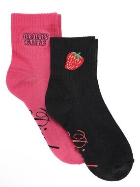 PINK Victoria's Secret “Berry Cute” Pink & Black 2-Pack Quarter Socks- New